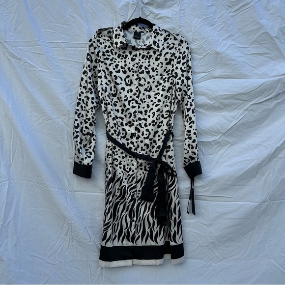 NWT Pinko Alicia Animal Print Shirt Dress Black and White Size 38 - Picture 1 of 7